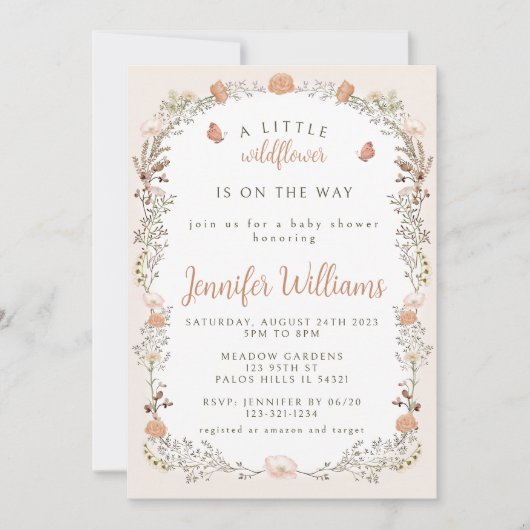 Getrocknete Blume Wildblume fallen Mädchen-Dusche Einladung (Vorderseite)
