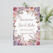 Getrocknete gepresste rosa Lavendel-Wildblume STD Save The Date (Stehend Vorderseite)