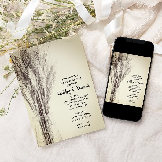 Getrocknete Gerste in Milchflaschen Polterabend Einladung