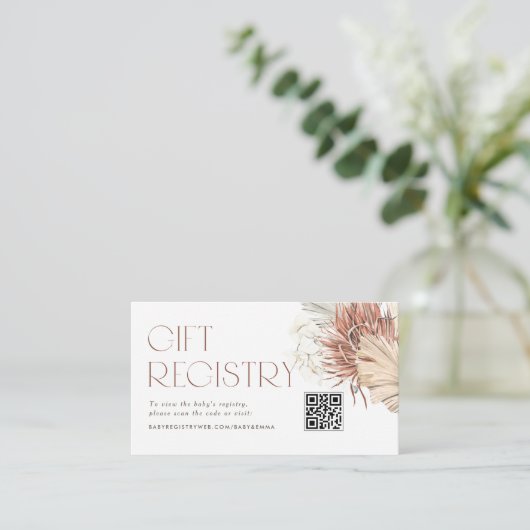 Getrocknete Palm Boho QR Code Baby Shower Registry Begleitkarte (Stehend Vorderseite)