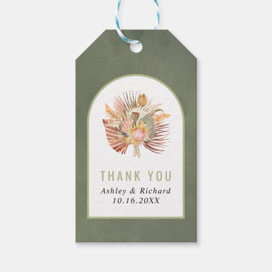 Getrocknete Palme, Pampas Gras Salbei grün Danke H Geschenkanhänger (Vorderseite)