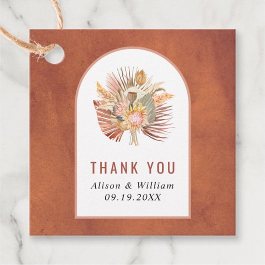 getrocknete Palme, Pampasgras Terrakotta Danke für Geschenkanhänger (Vorderseite)