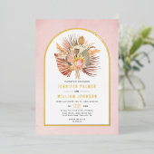 Getrocknete Palmen, Pampas Gras weich rosa Hochzei Folieneinladung (Stehend vorne)