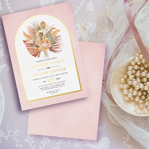 Getrocknete Palmen, Pampasgras weich rosa Hochzeit Folieneinladung