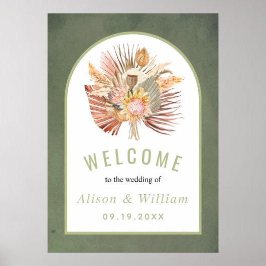 Getrocknete Palmenpampas Gras Salbei Grün Begrüßun Poster (Vorne)