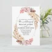 Getrocknete Pampas Grass Rose Lila Hochzeit Einladung (Stehend Vorderseite)