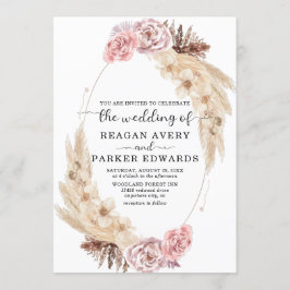 Getrocknete Pampas Grass Rose Lila Hochzeit Einladung