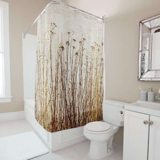 Getrocknete Pflanze Primitive Gingham Brown Yellow Duschvorhang (Beispiel)