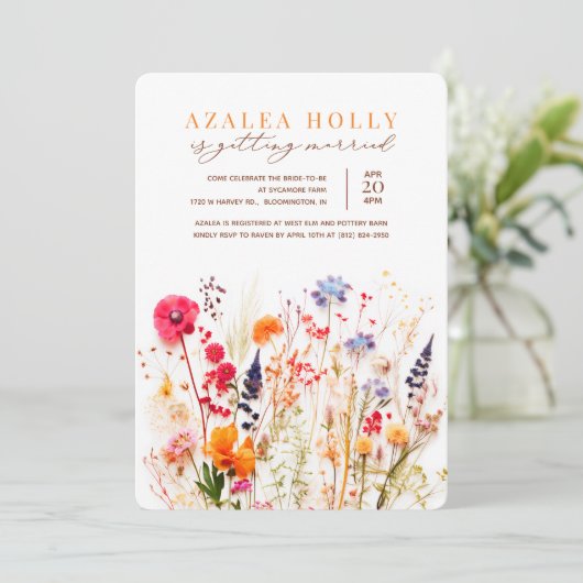 Getrocknete Wildblumen Brautdusche Einladung (Stehend Vorderseite)