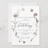 Getrocknete Wildblumen Haushalt QR Code Hochzeit i Einladung (Vorderseite)