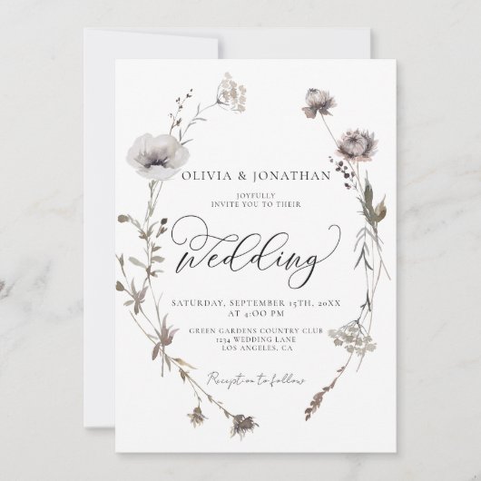 Getrocknete Wildblumen Haushalt QR Code Hochzeit i Einladung (Vorderseite)