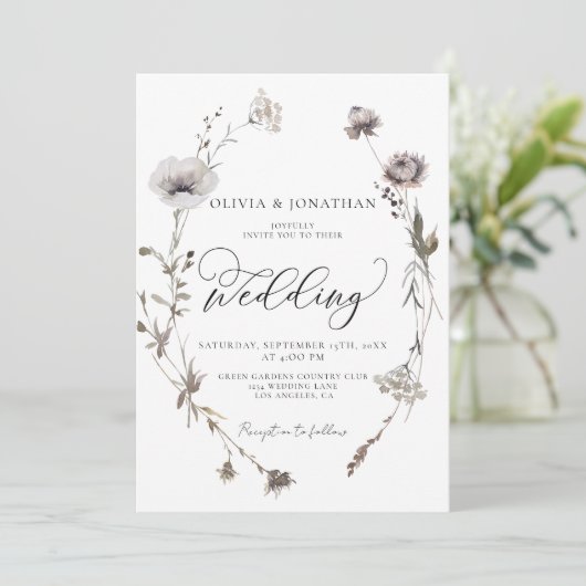 Getrocknete Wildblumen Haushalt QR Code Hochzeit i Einladung (Stehend Vorderseite)