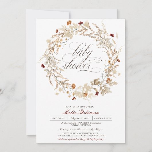 Getrocknete Wildblumen Herbst Herbst Babydusche Einladung (Vorderseite)