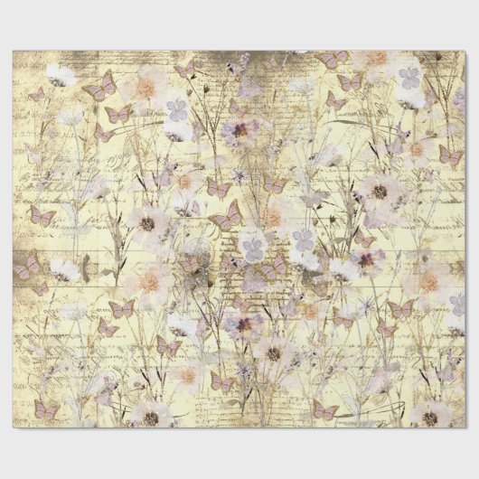 getrocknete Wildblumen Schmetterlinge Geschenkpapier (Flach)