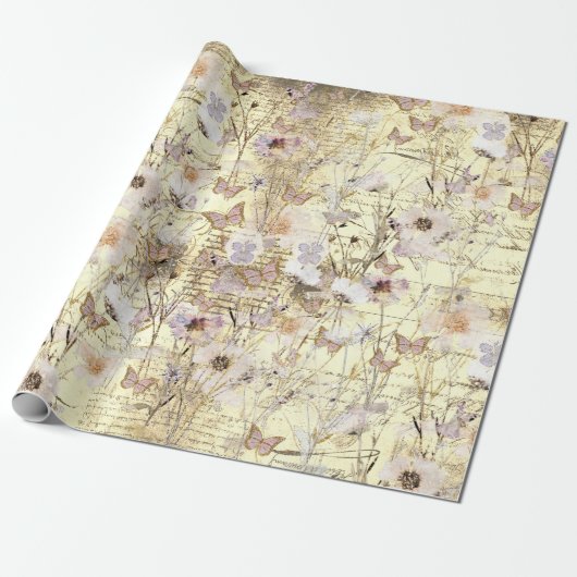 getrocknete Wildblumen Schmetterlinge Geschenkpapier (Ungerollt)