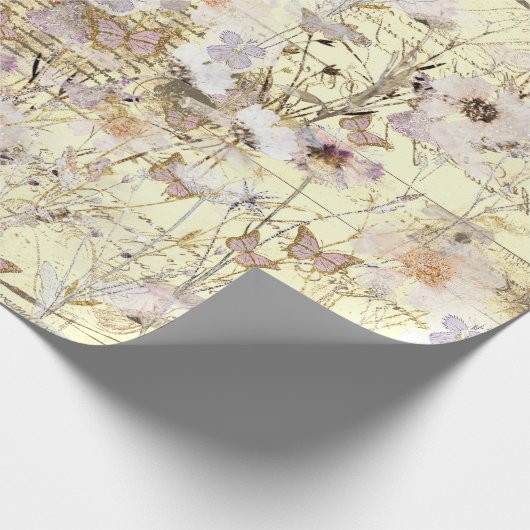 getrocknete Wildblumen Schmetterlinge Geschenkpapier (Ecke)