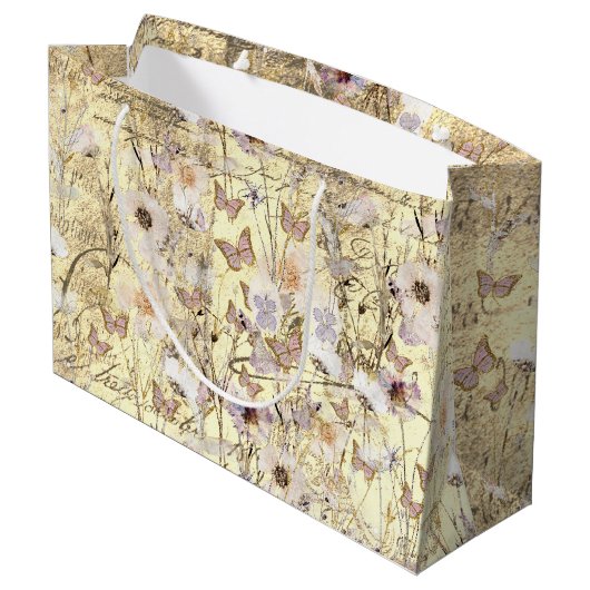 getrocknete Wildblumen Schmetterlinge Große Geschenktüte (Rückseite Schrägansicht)