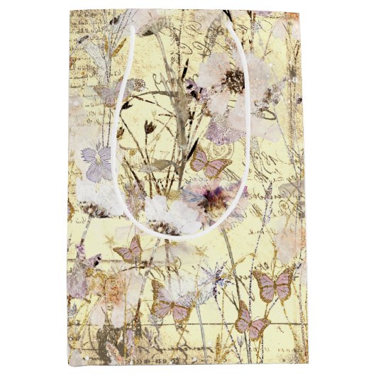 getrocknete Wildblumen Schmetterlinge Mittlere Geschenktüte (Vorderseite)