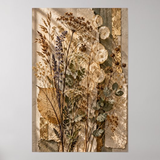 Getrocknete Wildblumen und durchsichtige Samenkaps Poster (Vorne)
