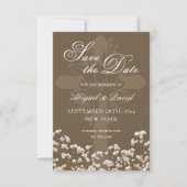 Getrocknetes Baby's Breath auf brauner religiöser Save The Date (Vorderseite)