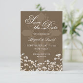 Getrocknetes Baby's Breath auf brauner religiöser Save The Date (Stehend Vorderseite)