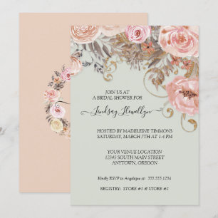 Getrocknetes Boho Peach Rose Gold Brautparty Einladung