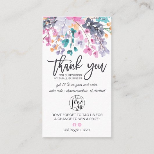 Getrocknetes florales Wasserfarblogo, Bestellung b Visitenkarte (Vorderseite)