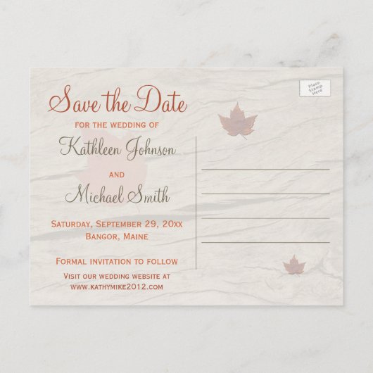 Getrocknetes Herbstleaf, Blume Save the Date Postk Ankündigungspostkarte (Rückseite)