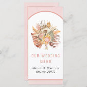 Getrocknetes Palmblättergras, weiches rosa Hochzei Menükarte (Vorne/Hinten)