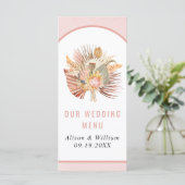 Getrocknetes Palmblättergras, weiches rosa Hochzei Menükarte (Stehend Vorderseite)