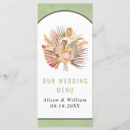 Getrocknetes Palmblätterpampas-Gras-Grünes Hochzei Menükarte