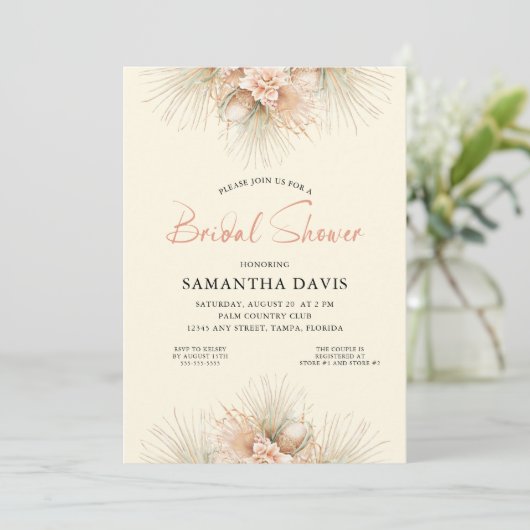 Getrocknetes Palms Boho Brautparty Einladung (Stehend Vorderseite)