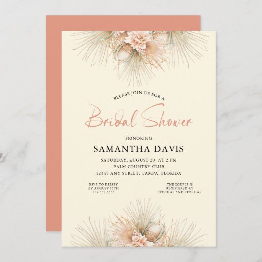 Getrocknetes Palms Boho Brautparty Einladung (Vorne/Hinten)