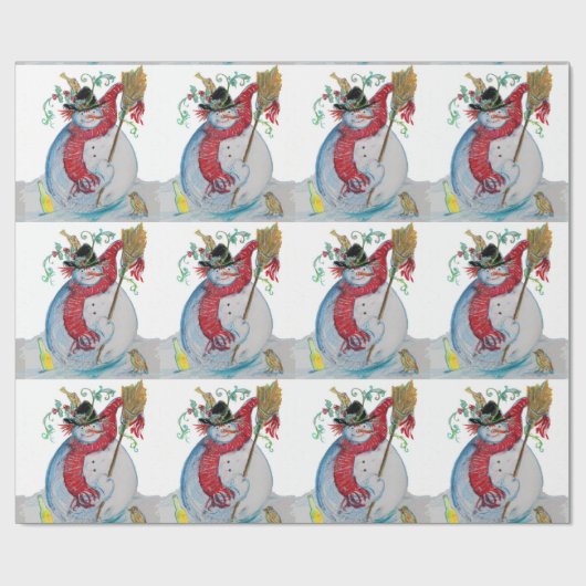 GETRUNKENSNOWMAN UND VÖGEL WINTERURLAUB GREETINA GESCHENKPAPIER (Flach)