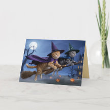 Getrüßkarte zum Halloween mit getigerten Hexen