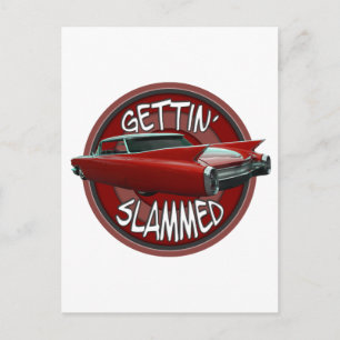 gettin slammed 1960 Cadillac Rollin red lowrider Postkarte