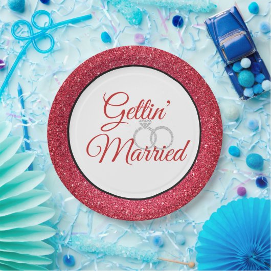 Gettin' Verheiratet Red Glitzer 9" Teller (Party)
