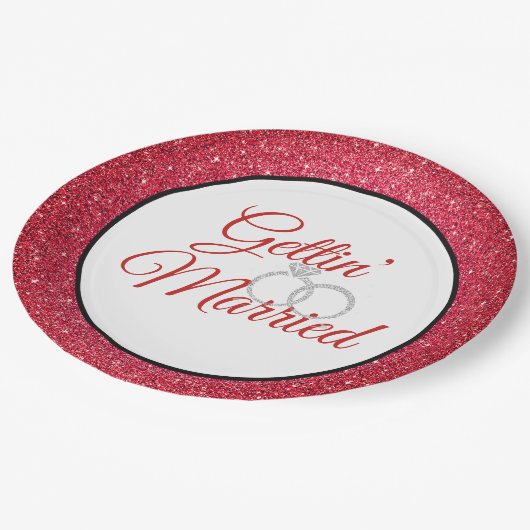 Gettin' Verheiratet Red Glitzer 9" Teller (Schrägansicht)