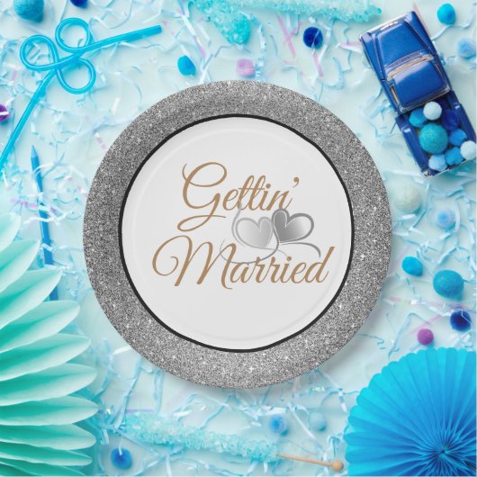 Gettin' Verheiratet Silver Glitzer 9" Teller (Party)