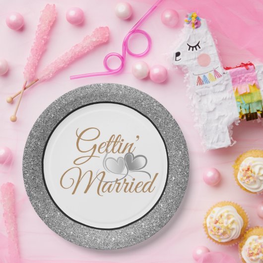 Gettin' Verheiratet Silver Glitzer 9" Teller (Party)