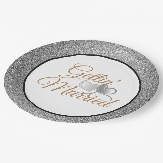Gettin' Verheiratet Silver Glitzer 9" Teller (Schrägansicht)