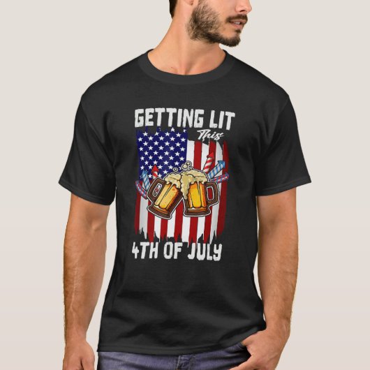 Getting Lit This 4th Of July Day Drinking US Flag T-Shirt (Vorderseite)