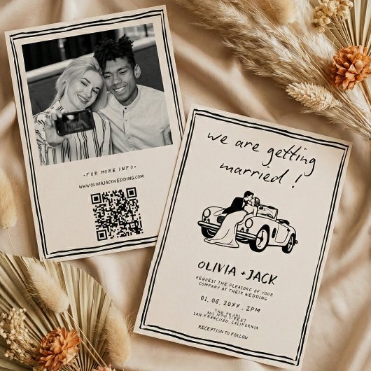 Getting Married Hand Drawn Photo QR Code Wedding Einladung