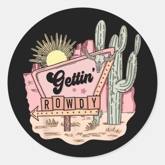 Getting Rowdy Bach Crew Desert Bachelorette Bride Runder Aufkleber (Vorderseite)