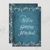 Gettting Hitched rustikale blaue Einladung (Vorne/Hinten)