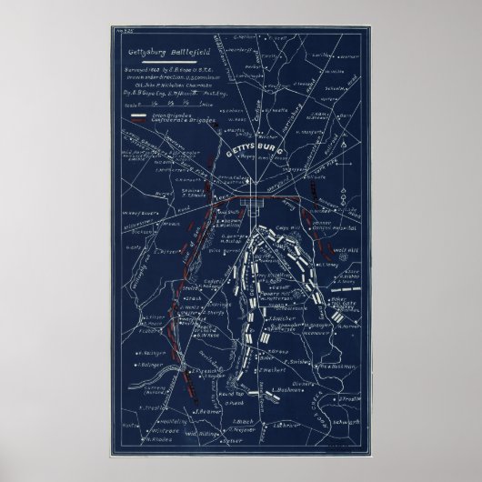 Gettysburg Battlefield Zivil War Map (1863) Poster (Vorne)