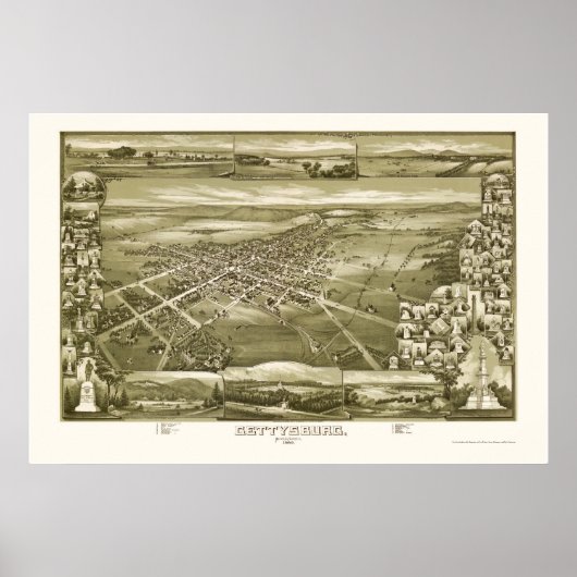 Gettysburg, PA - Panoramakarte - 1888 Poster (Vorne)