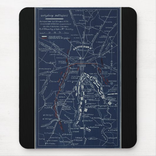 Gettysburg-Schlachtfeld-zivile Kriegs-Karte (1863) Mousepad (Vorne)