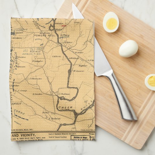 Gettysburg & Vicinity Truppenpositionen 3. Juli 18 Küchentuch (Viertel Falte)