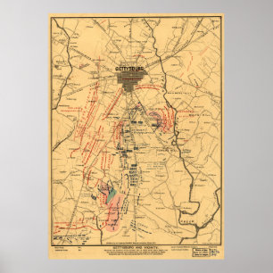 Gettysburg & Vicinity Truppenpositionen 3. Juli 18 Poster